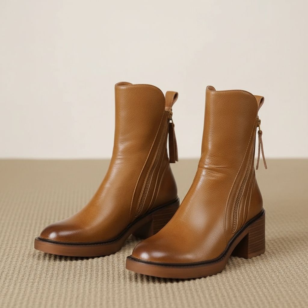 Valorine™ | Svart lærstøvlett med komfortabel hæl, elegant og tidløs - Jaxel & Jess