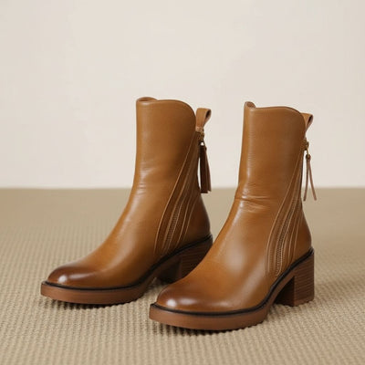 Valorine™ | Svart lærstøvlett med komfortabel hæl, elegant og tidløs - Jaxel & Jess