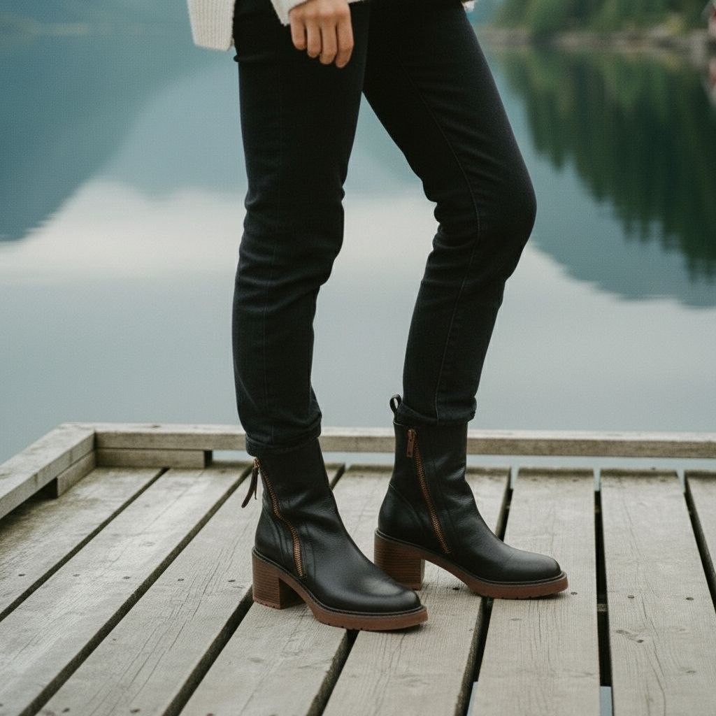 Valorine™ | Svart lærstøvlett med komfortabel hæl, elegant og tidløs - Jaxel & Jess