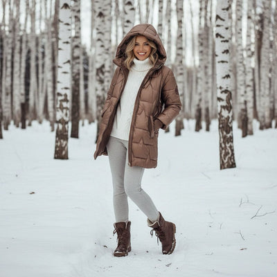 Lina | Lang, varm quiltet jakke med romslig hette - Jaxel & Jess