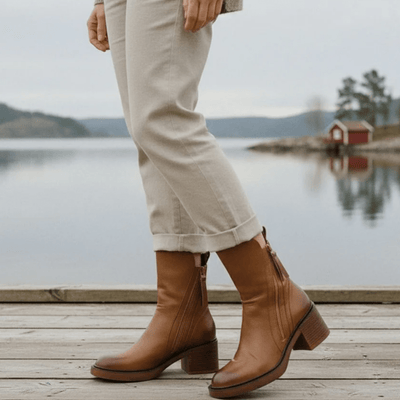 Valorine™ | Svart lærstøvlett med komfortabel hæl, elegant og tidløs - Jaxel & Jess