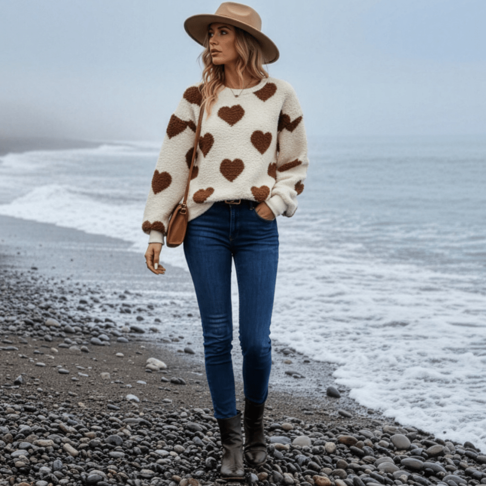 Elara | Sherpa genser med hjerte mønster - Jaxel & Jess